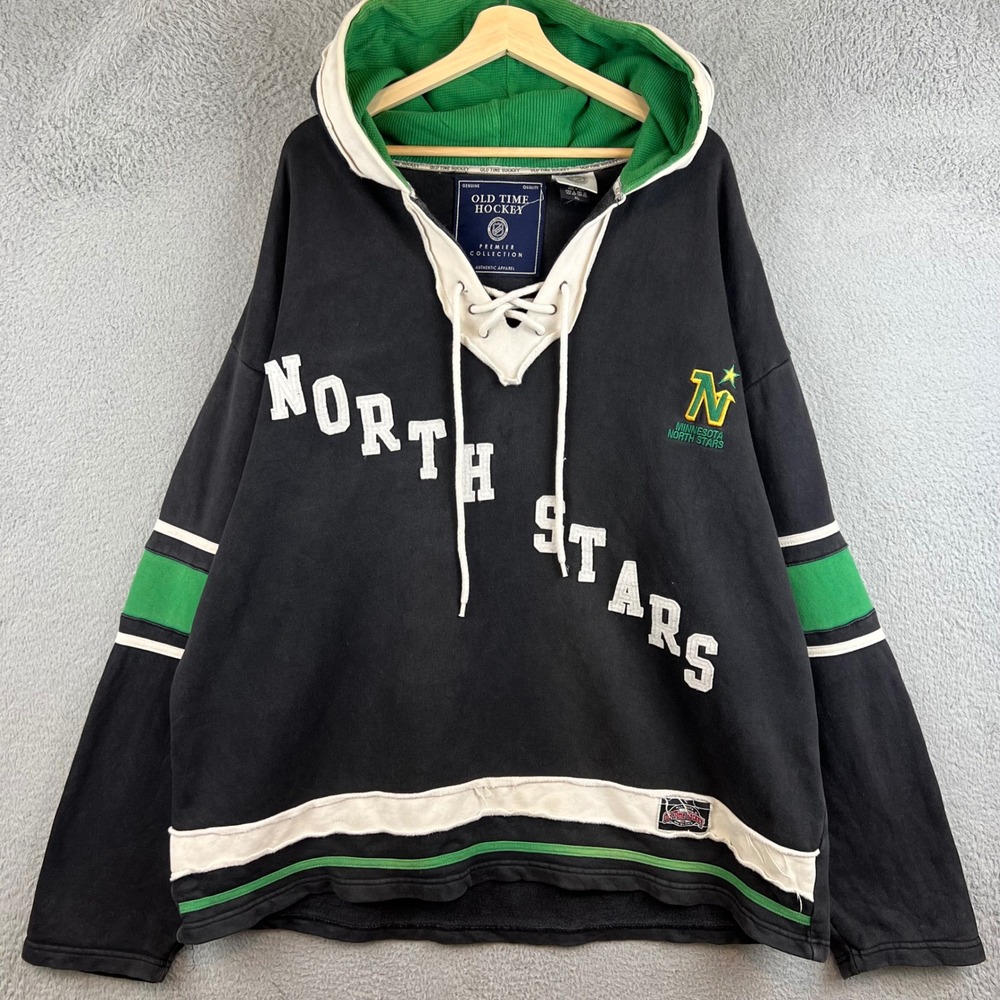 Old Time Hockey Minnesota North Stars Lace Up Hoodie Mens XL Black Green NHL